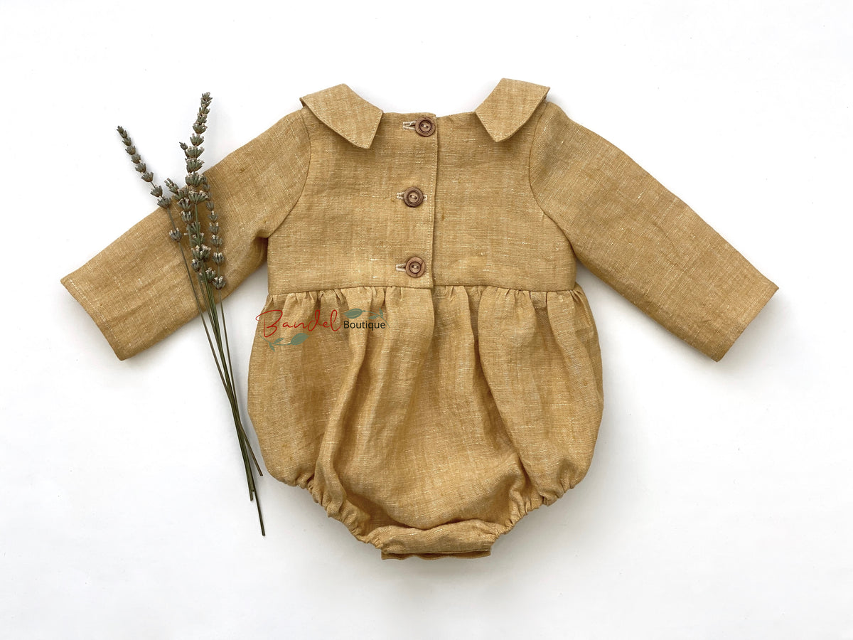 Ocher Yellow Linen Romper