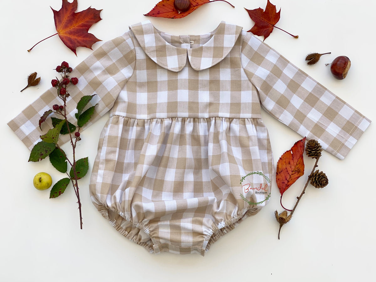 Cream Check Romper