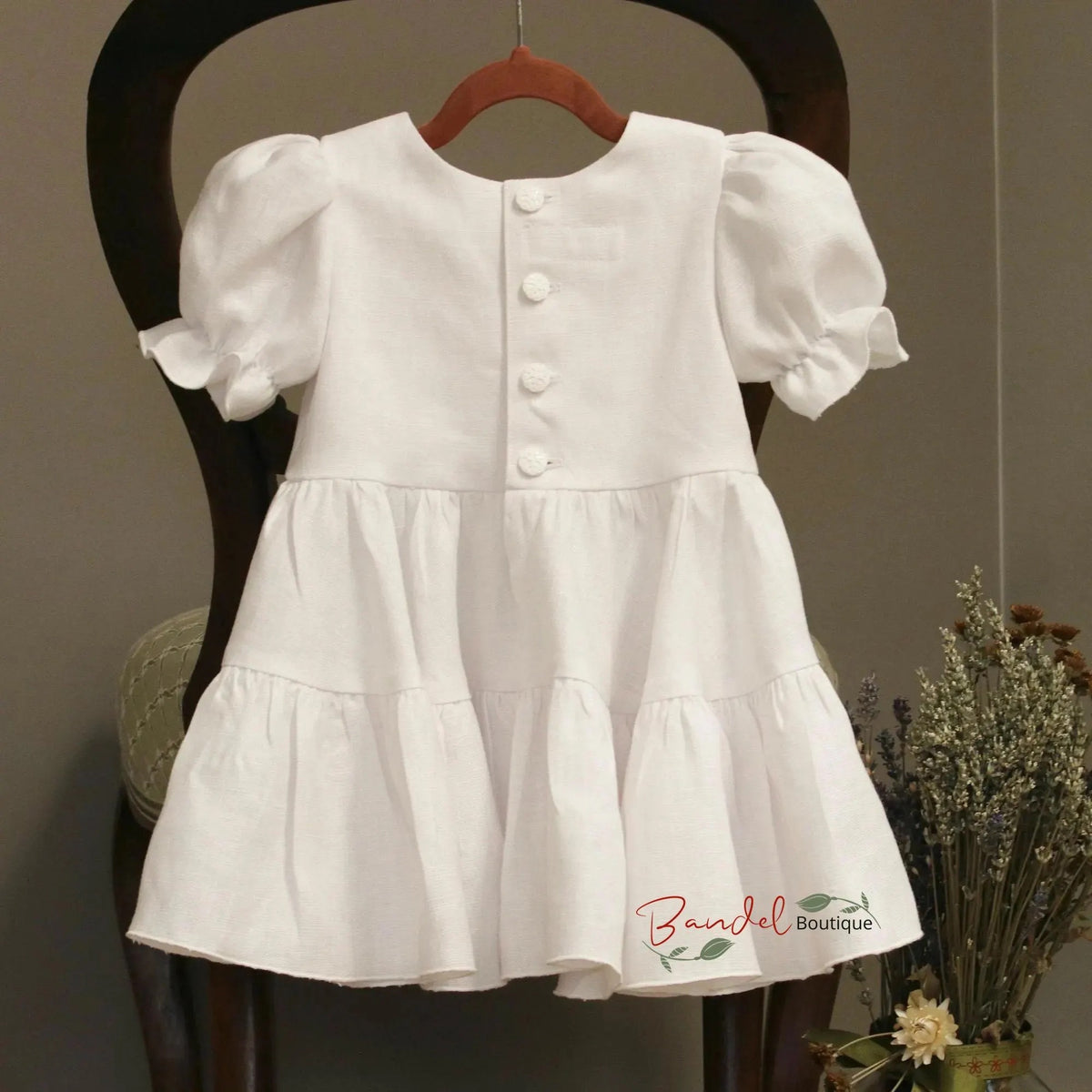 White Linen Dress - Flutter sleeves