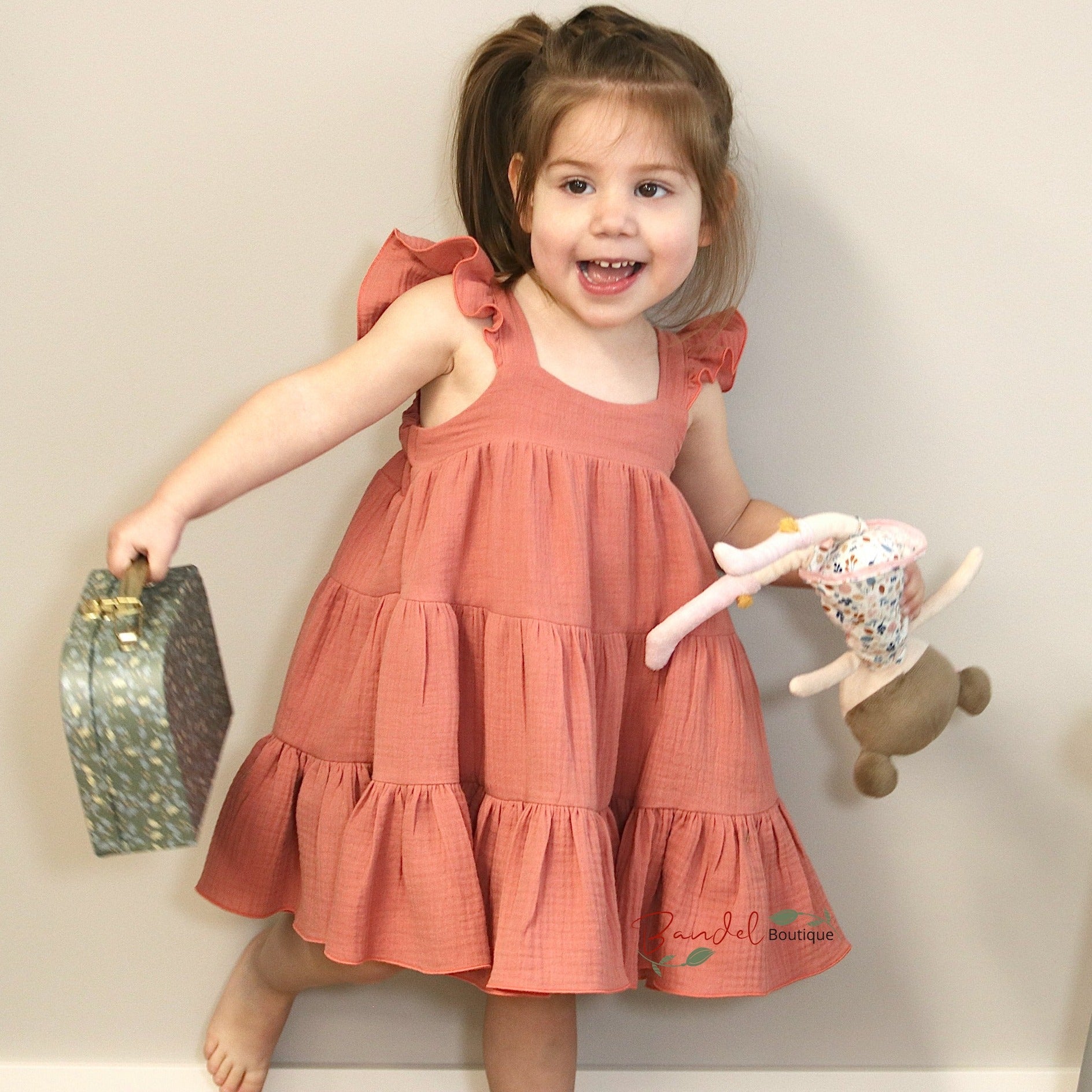 Dark Salmon Double Gauze Flutters Sleeve Dress Muslin Summer Dress Bandel Boutique Dark Salmon Double Gauze Flutters Sleeve Dress Muslin Summer Dress Bandel Boutique