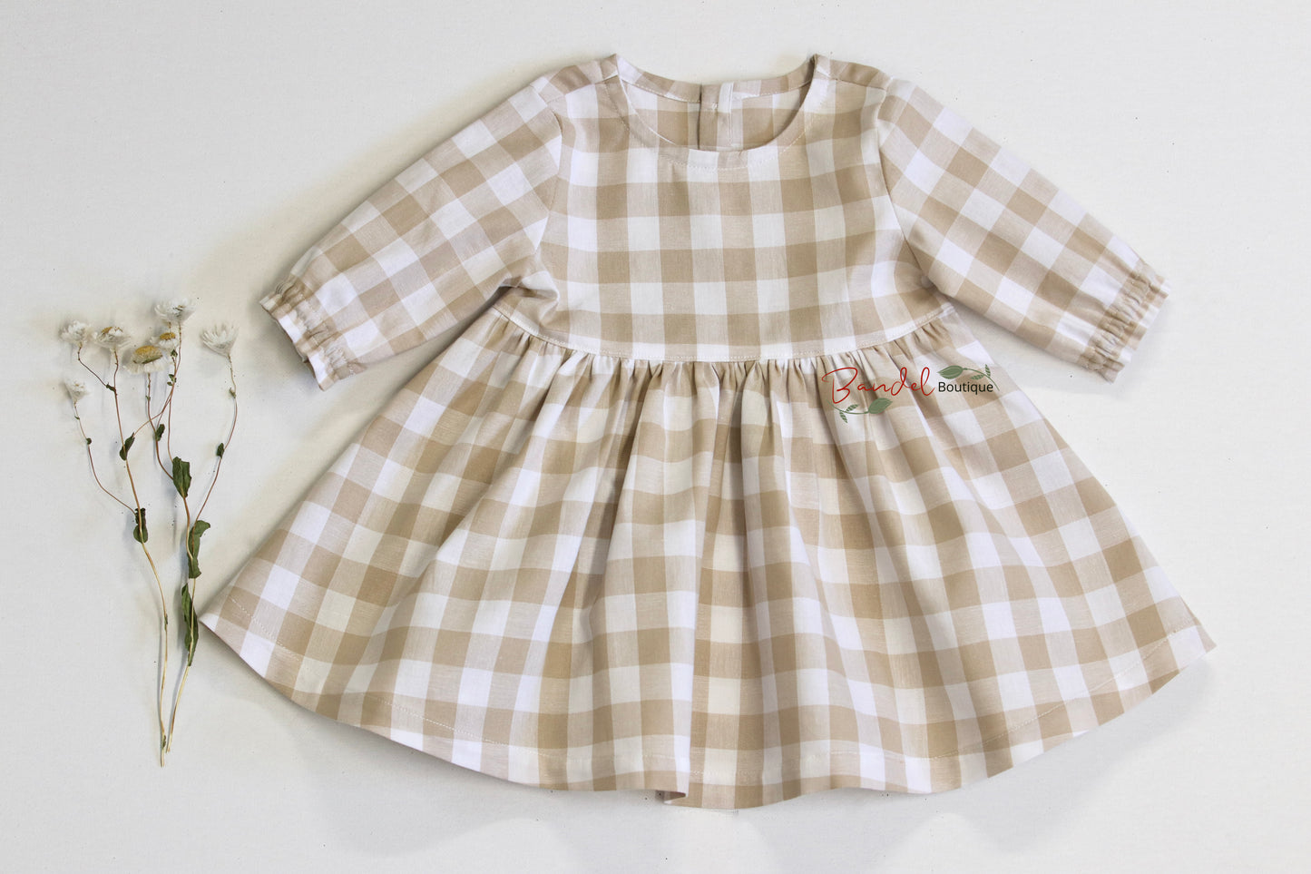 Gingham Baby Dress - Sand & Color Options