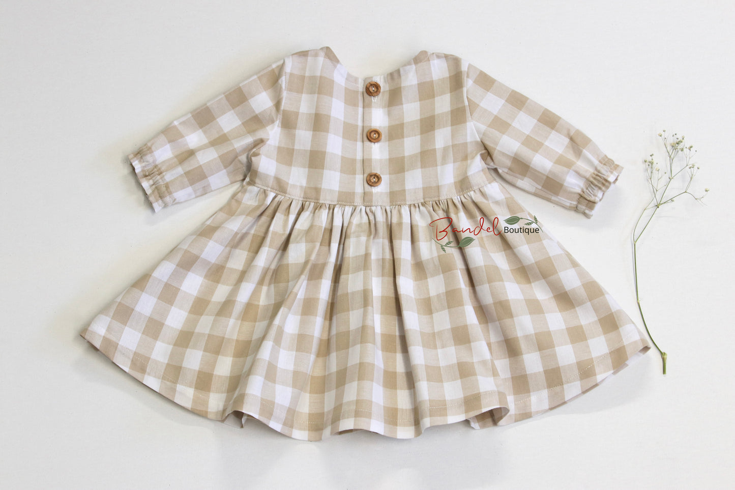 Gingham Baby Dress - Sand & Color Options