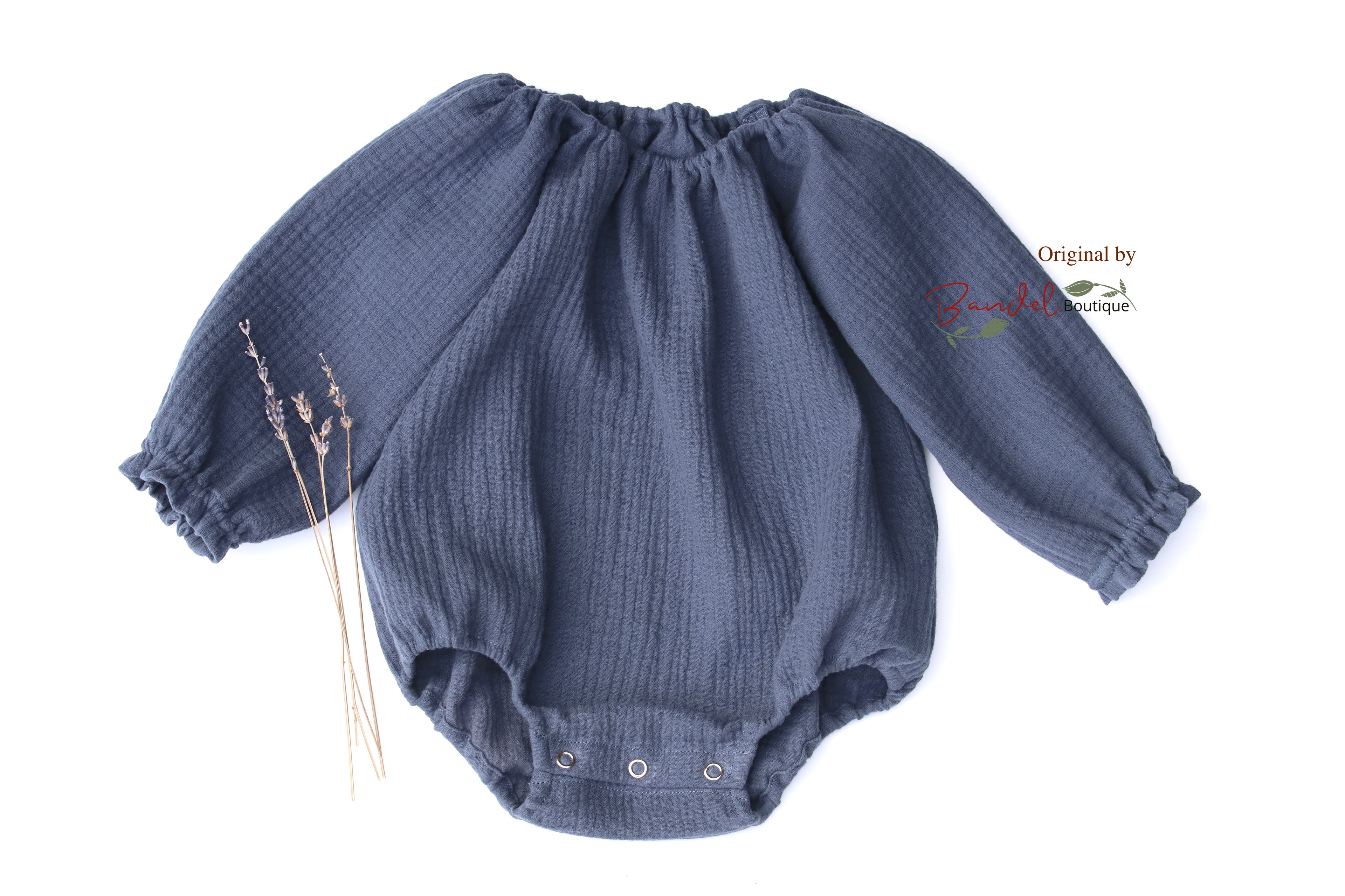 Long- sleeve blue organic newborn romper