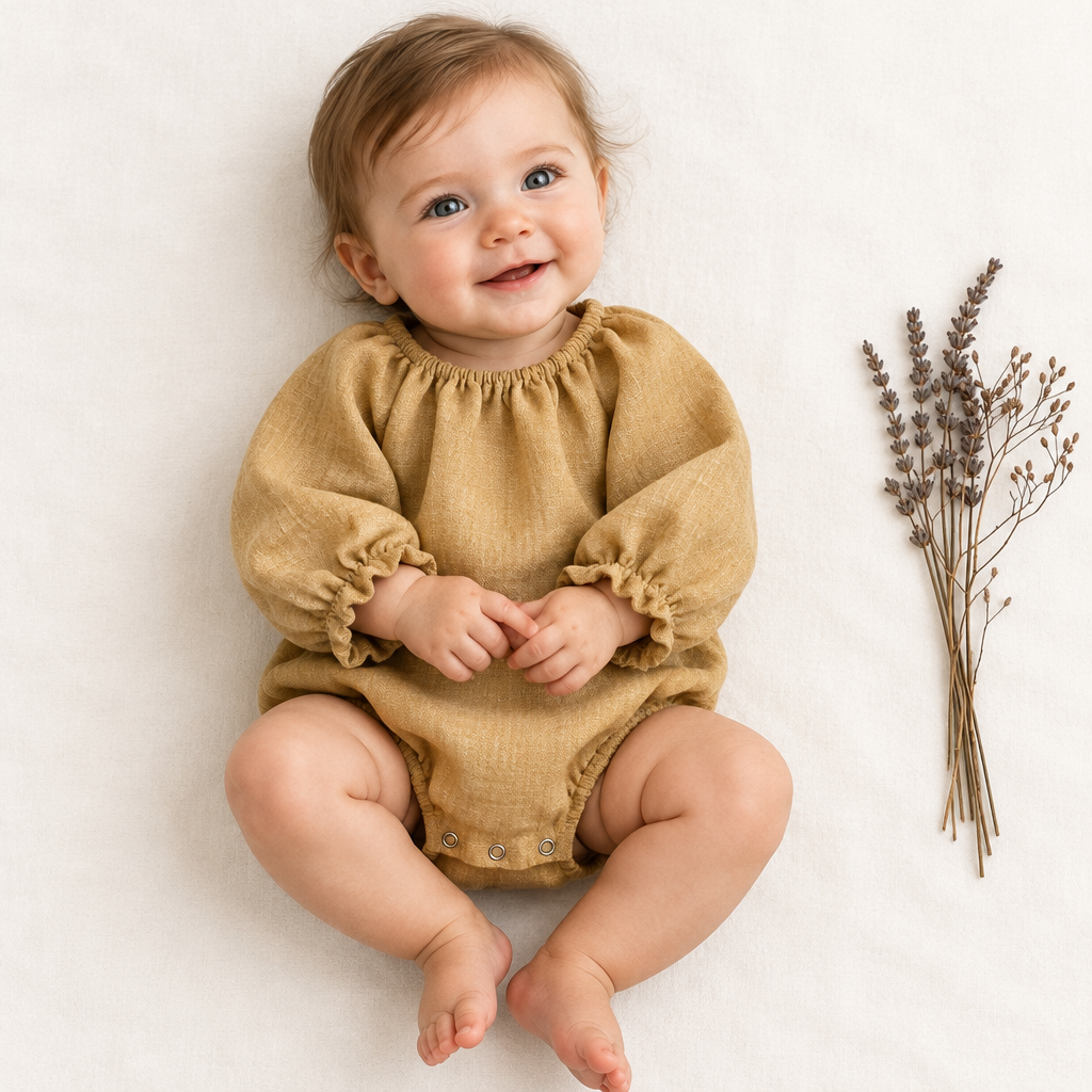 Linen Baby Bodysuit Ocher- yellow/ Color Options