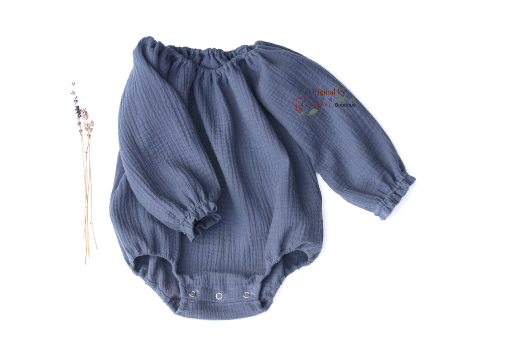 Blue gauze organic baby romper