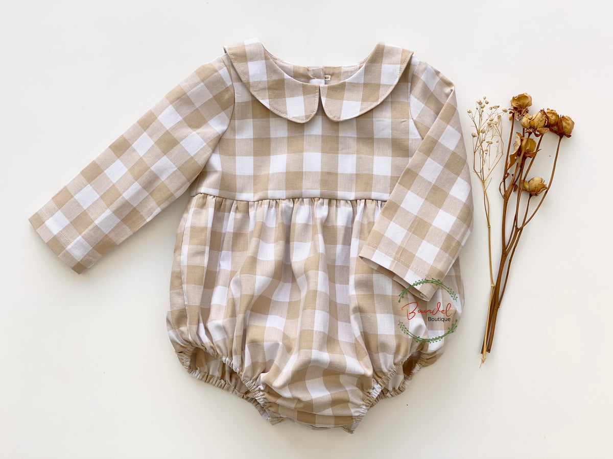 Cream Check Romper