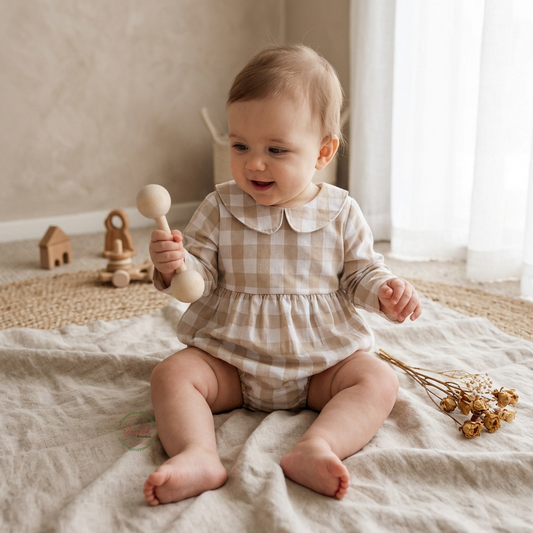 Cream Check Romper