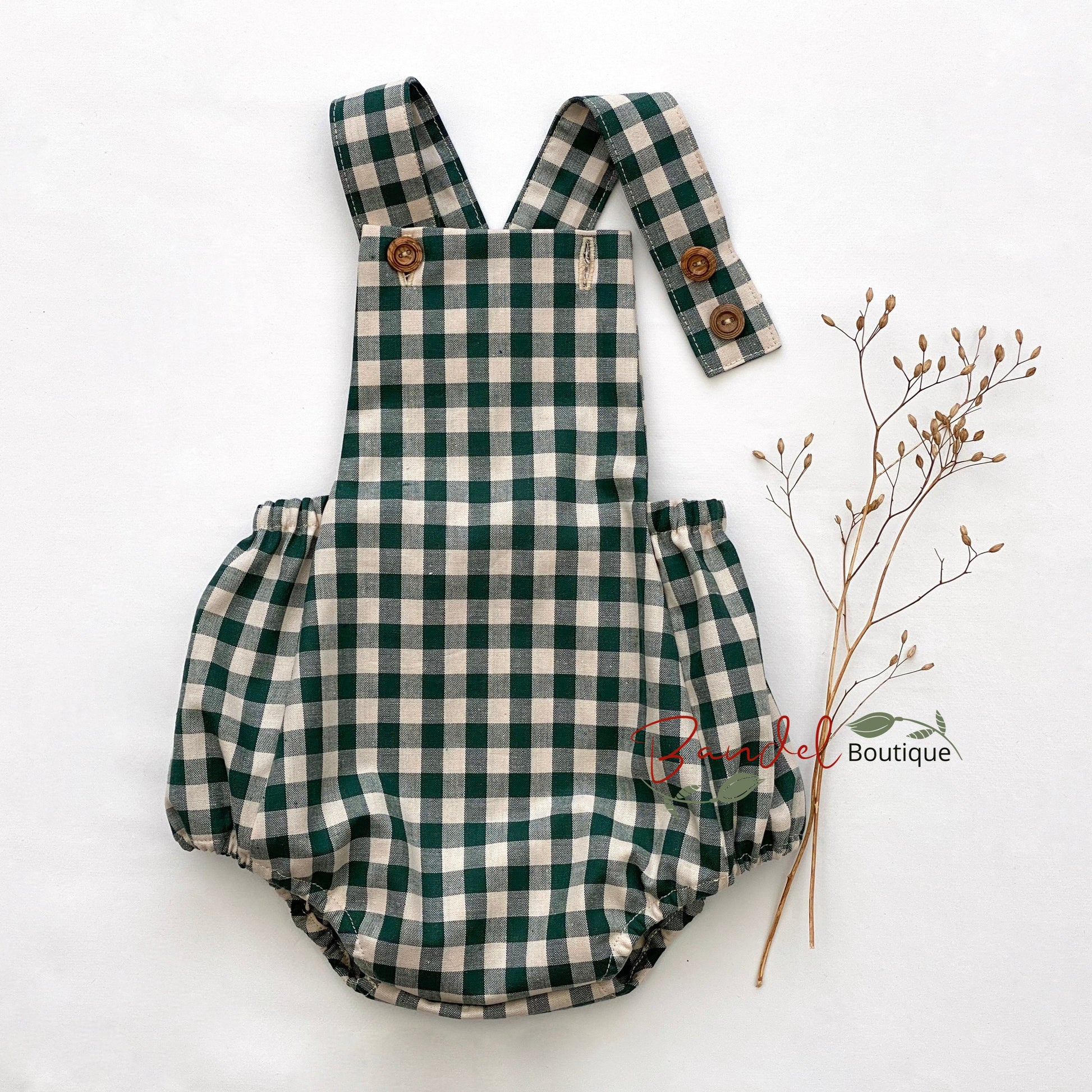 Classic baby romper check green onesie newborn romper handmade bandelboutique