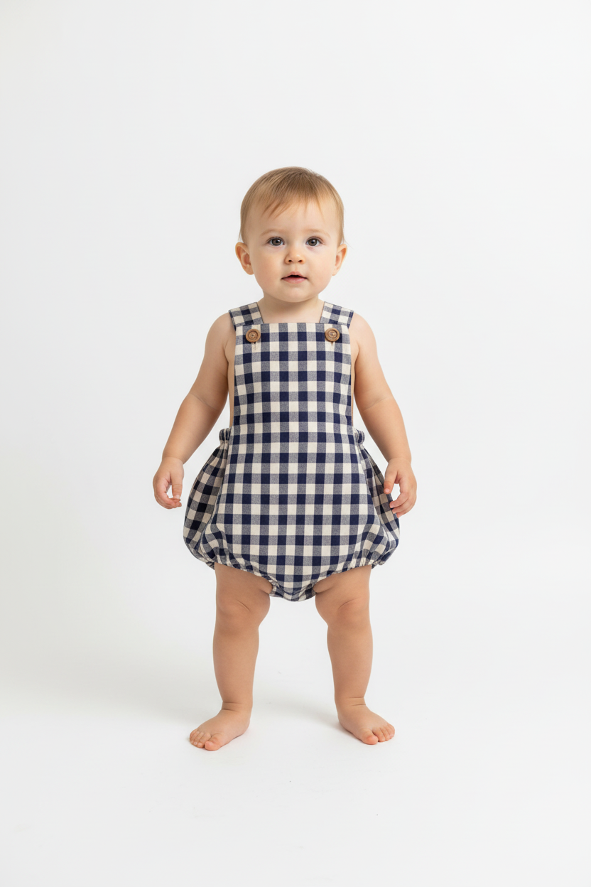 Blue Gingham Baby Romper