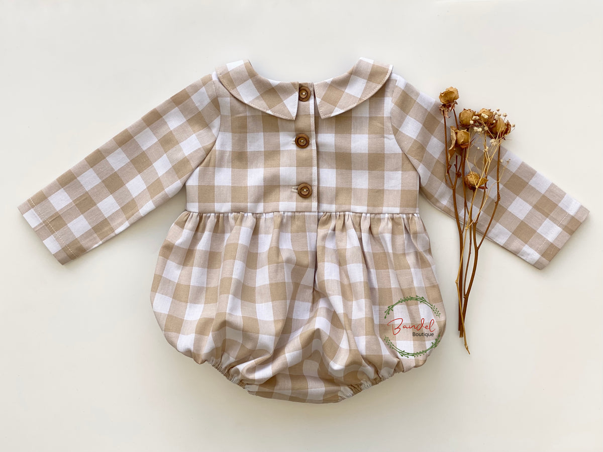 Cream Check Romper