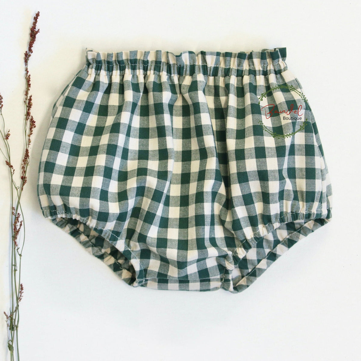 Green checked cotton newborn diaper- cover, Green baby bloomers, toddler gingham shorts.