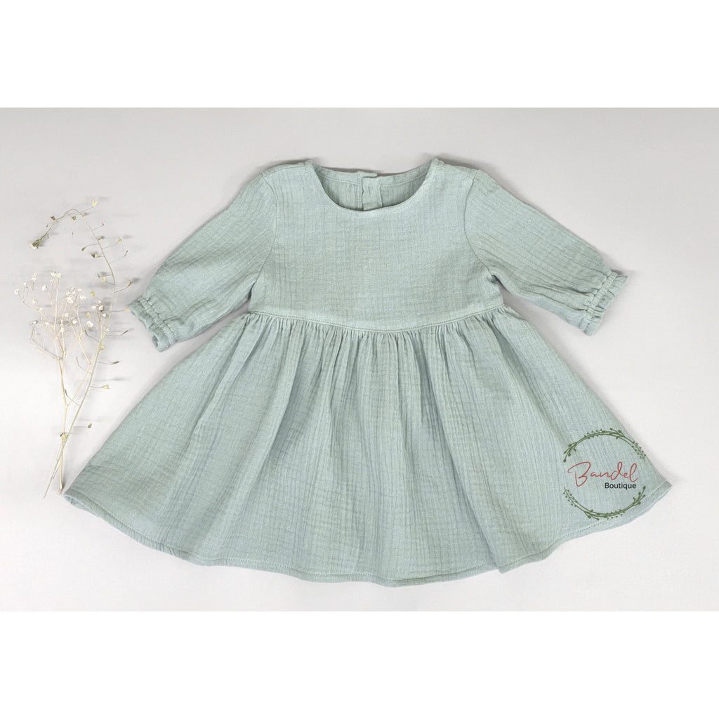 long- sleeve dusty- mint muslin girl dress