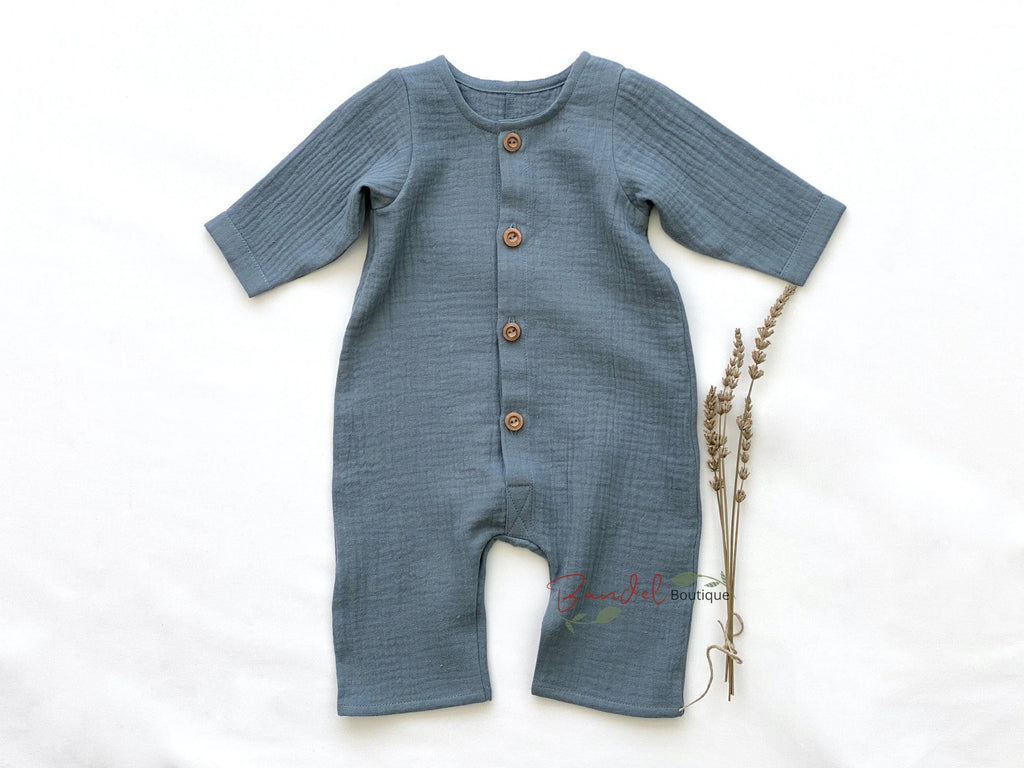 Dusty Blue Henley Romper
