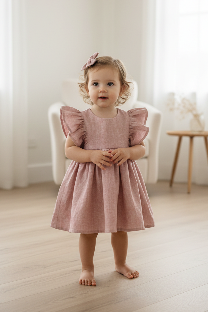 Flutter Sleeves Dress- Old pink- Color Options