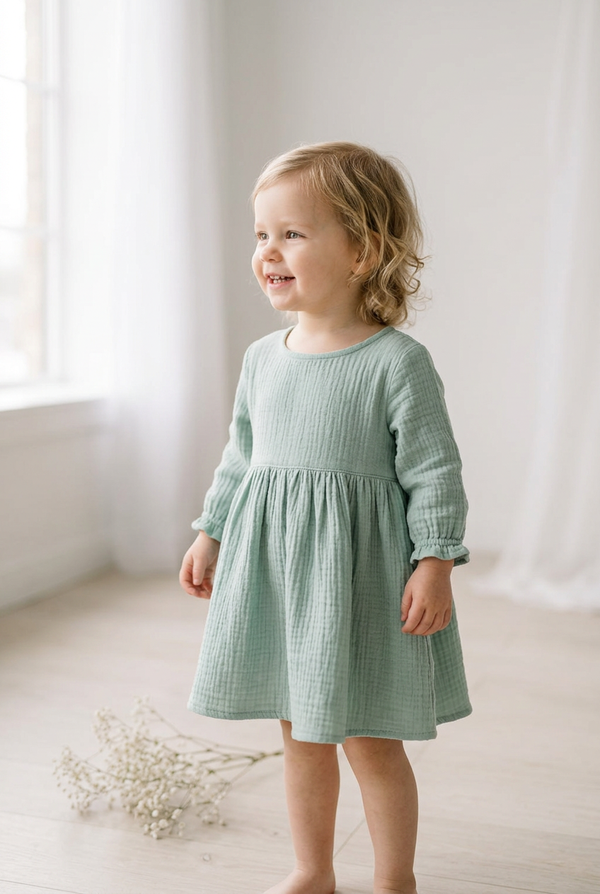 Emma Muslin Dress, Dusty- mint - Color Options