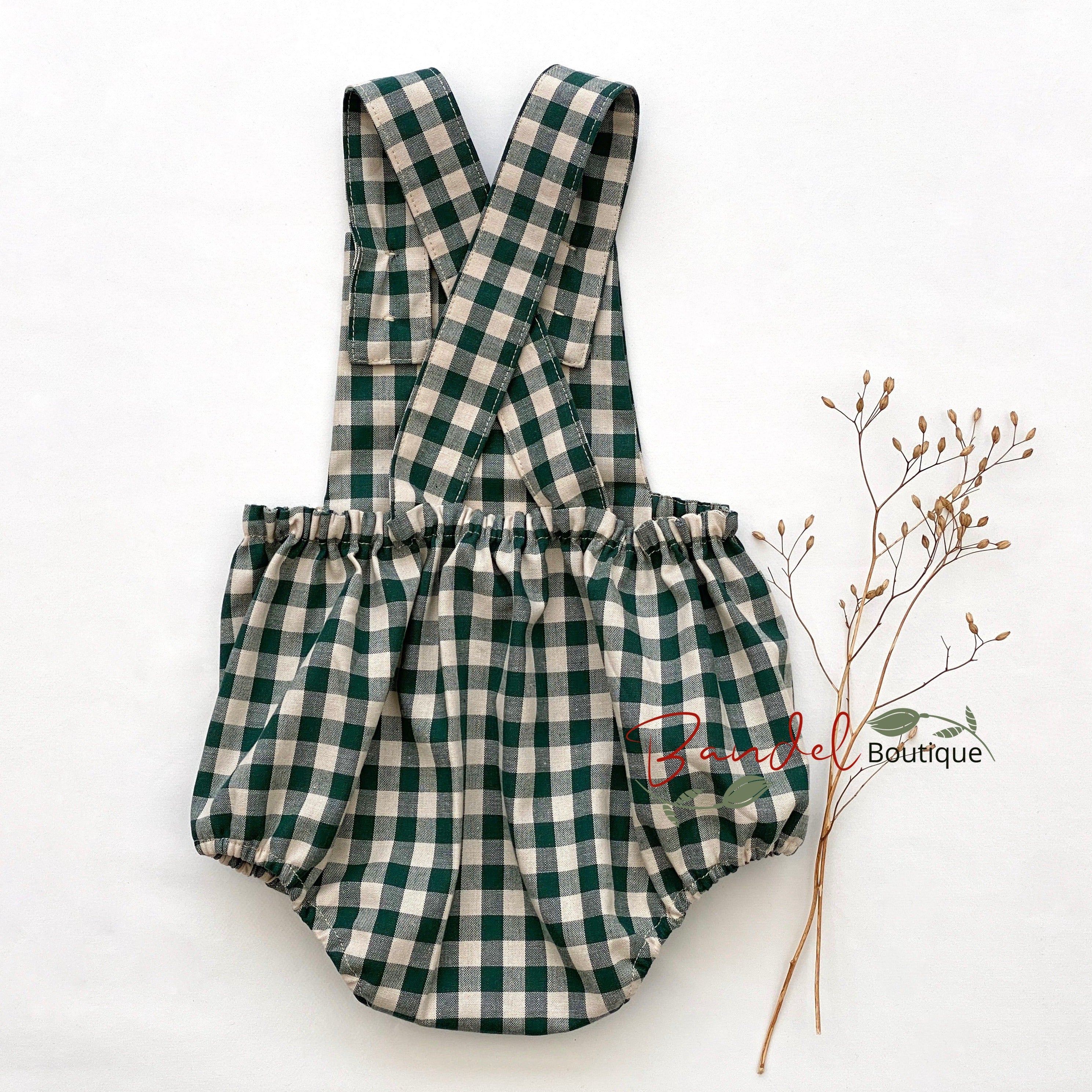 Green Check Cotton Romper