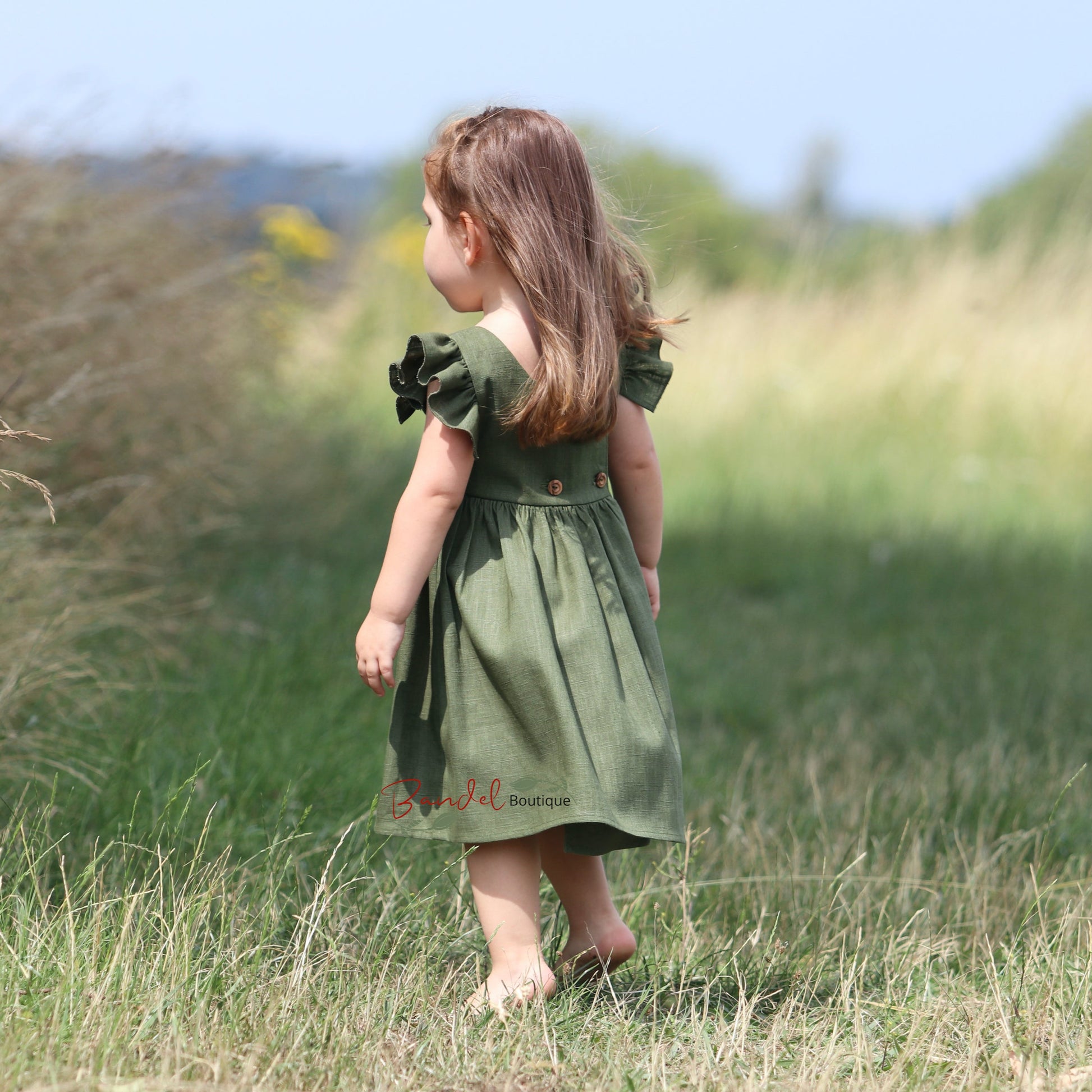 Flutter Sleeve Linen Dress - Girls Flower Girl Dress - Bohemian Style