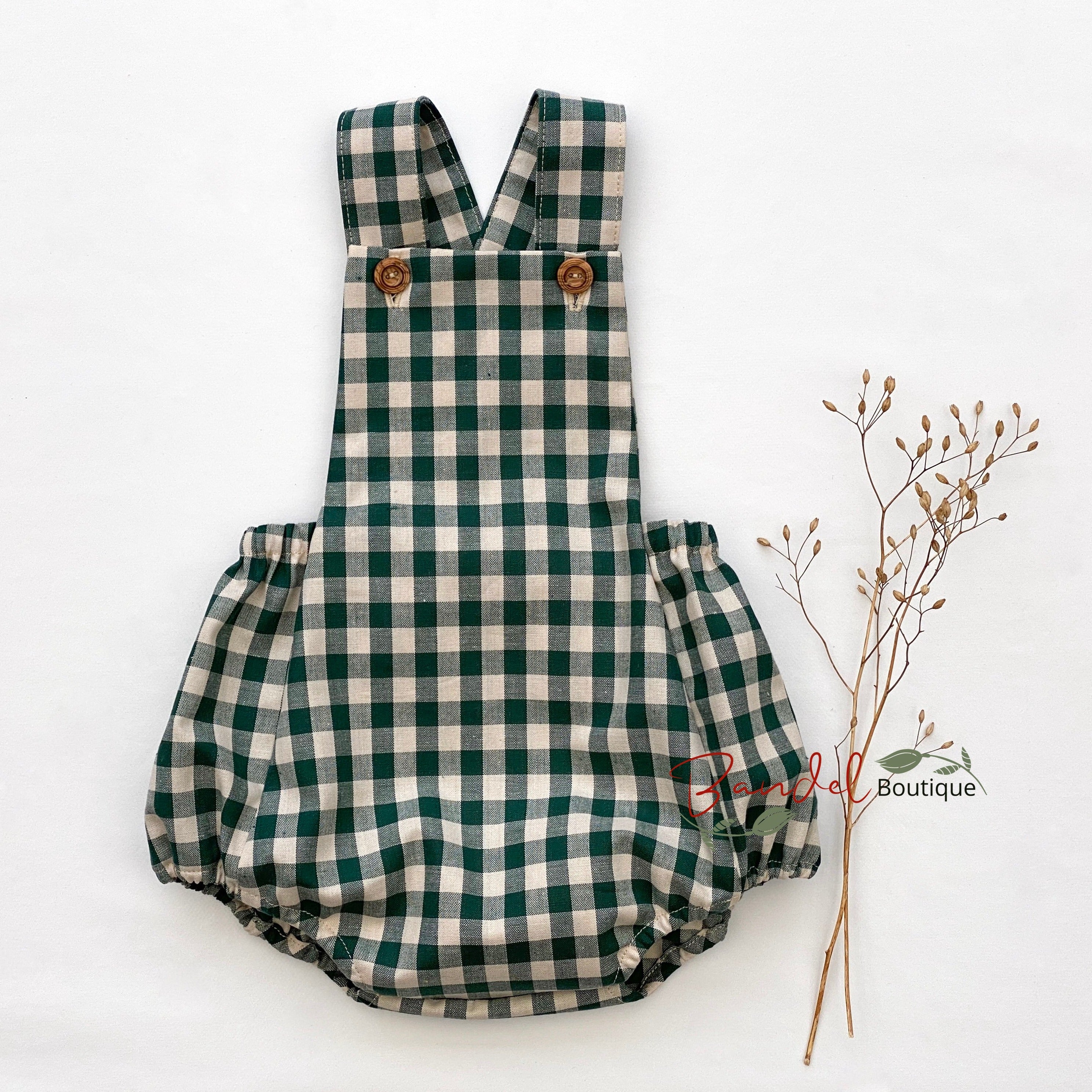 newborn classic romper cotton check green one piece handmade children clothes bandelboutique 