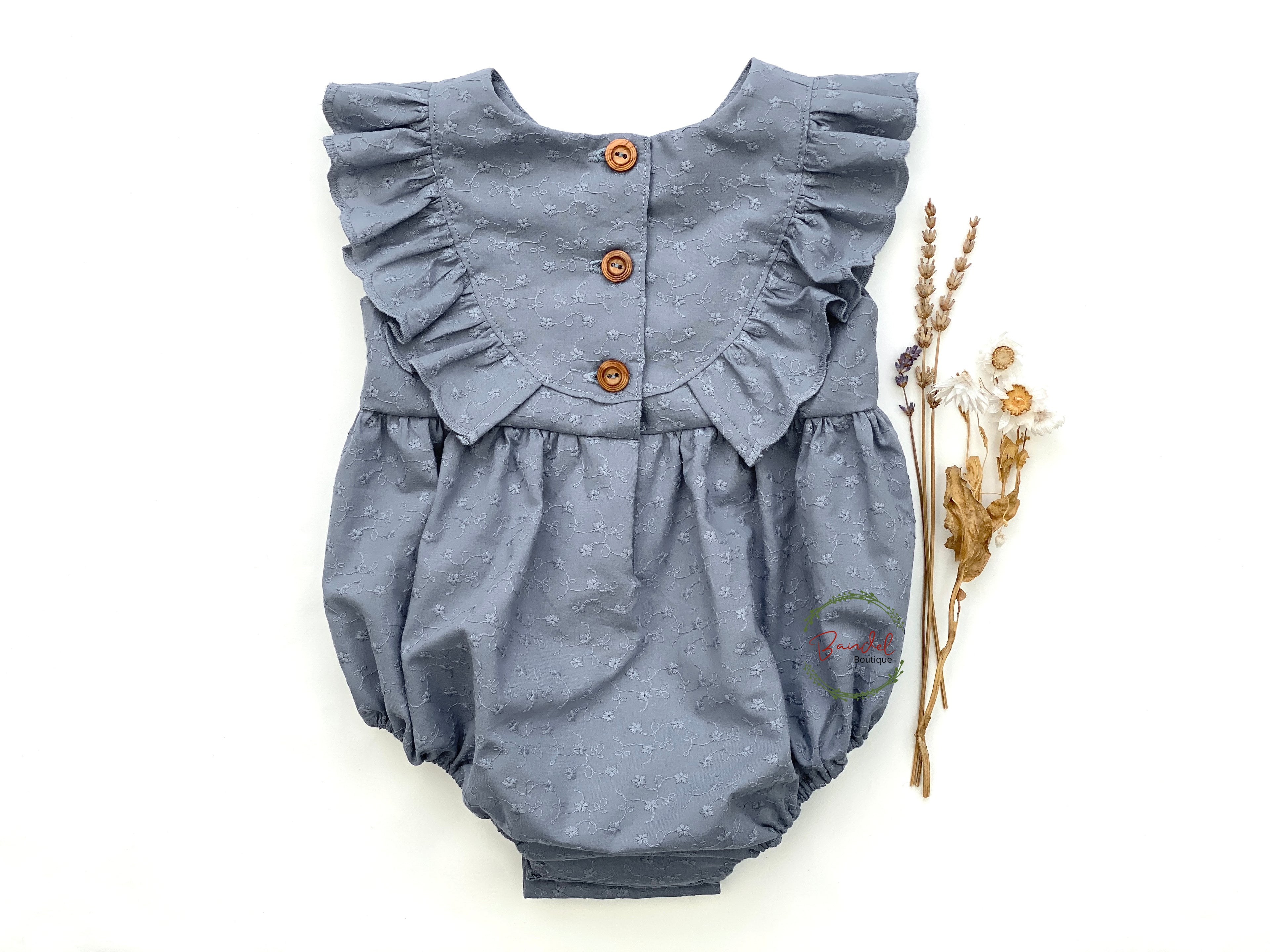 Leila - Dusty- blue embroidery cotton