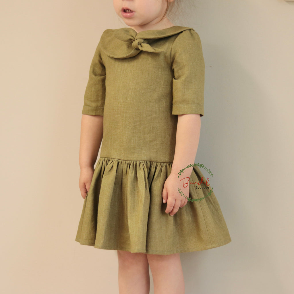 Linen bow- knot collar dress
