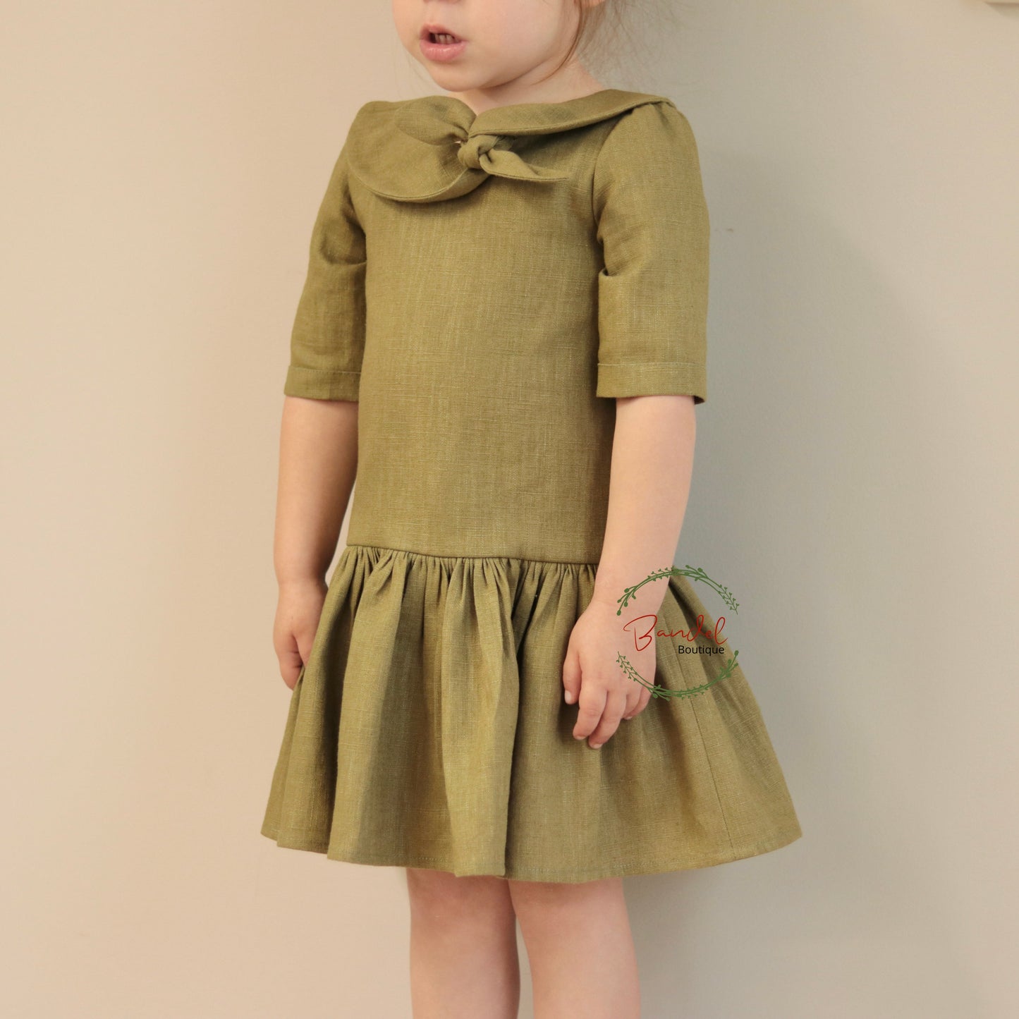 Linen bow- knot collar dress