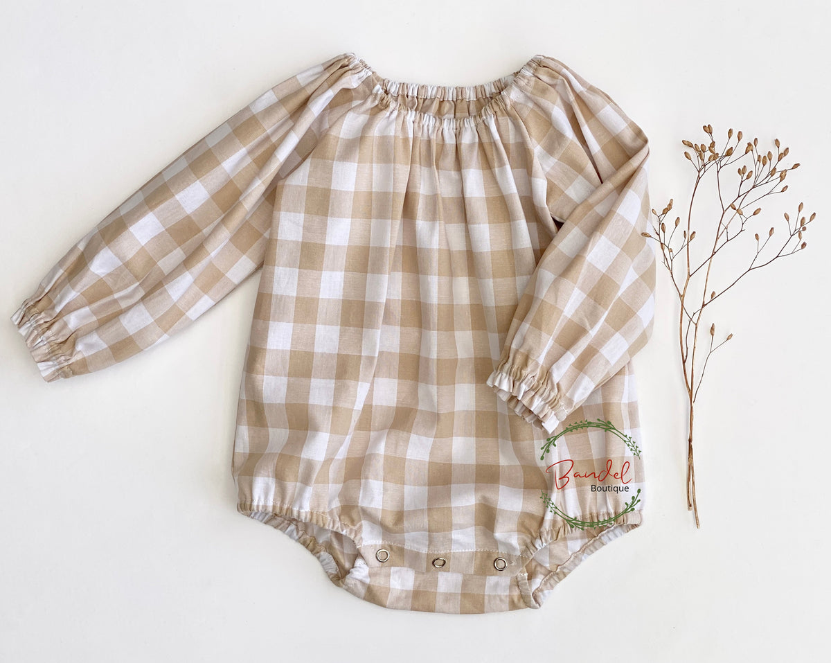 check cotton baby playsuit 