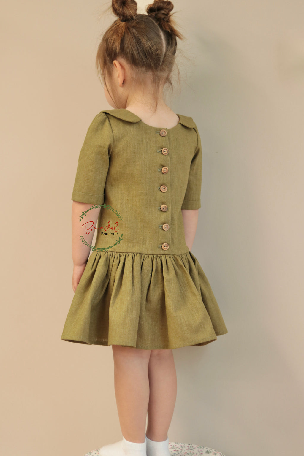 Linen bow- knot collar dress