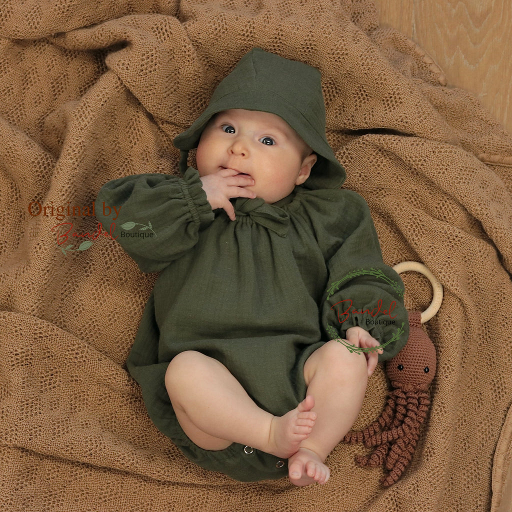 Newborn organic muslin romper, Gauze toddler playsuit