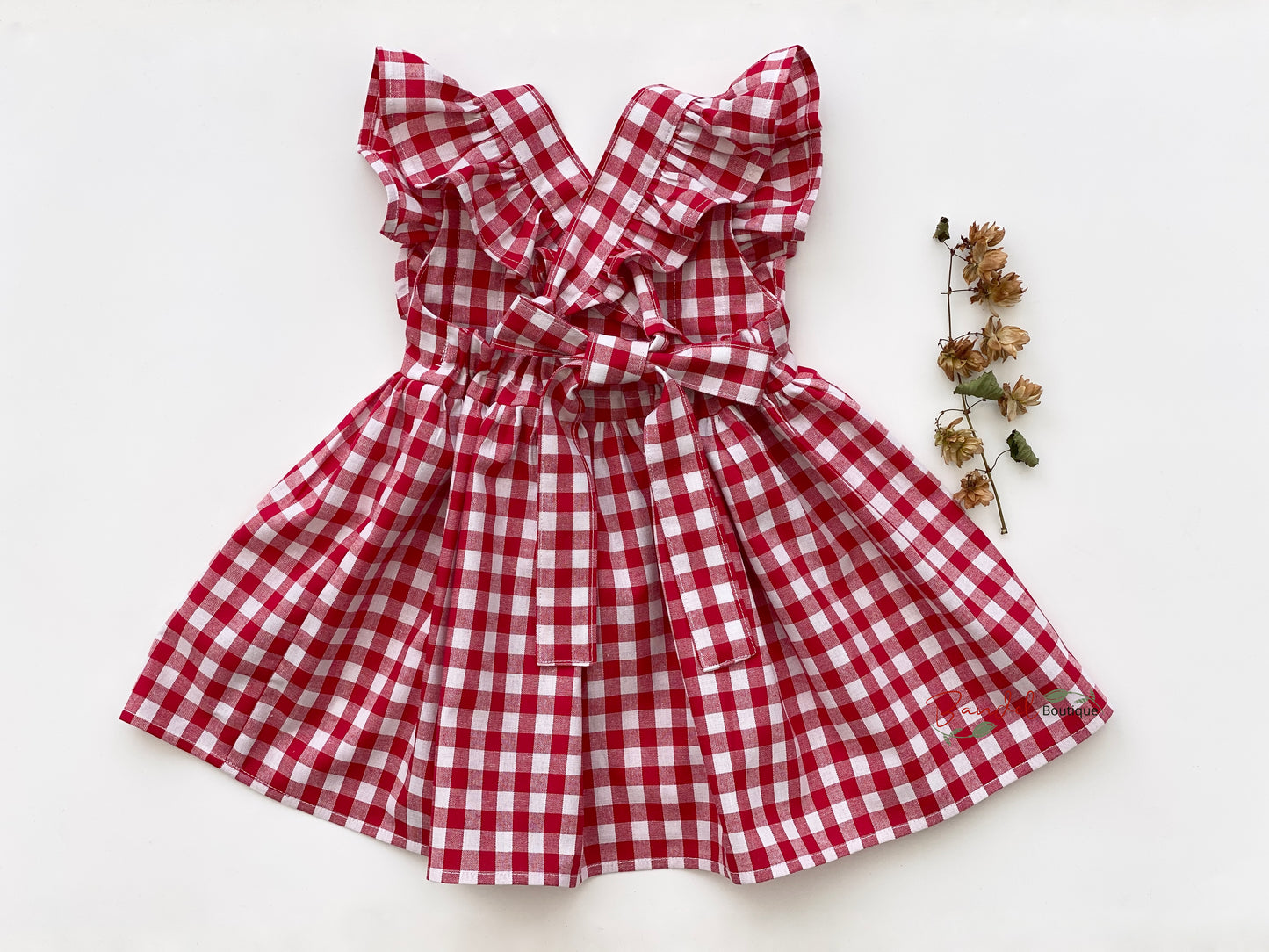 Red - Check Ruffles Dress