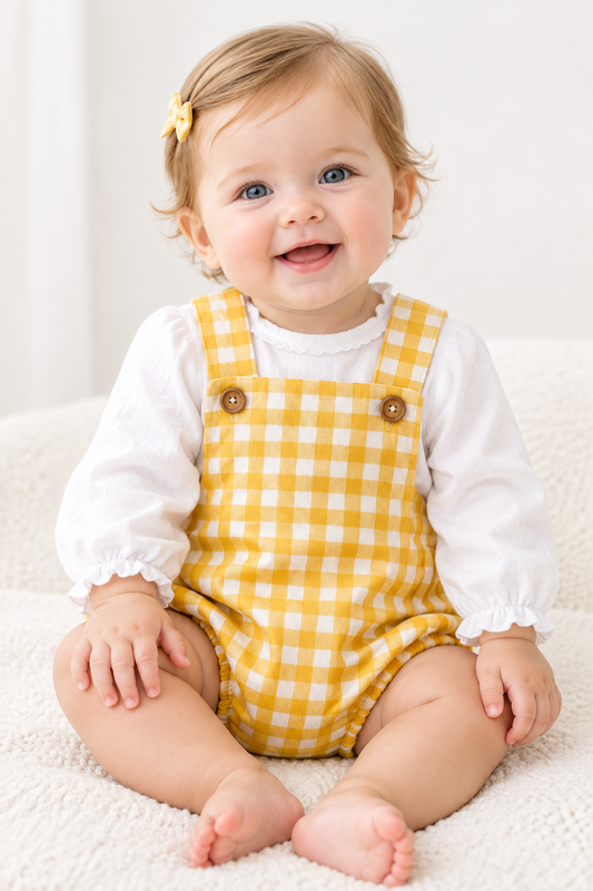 Yellow Gingham Cotton Romper