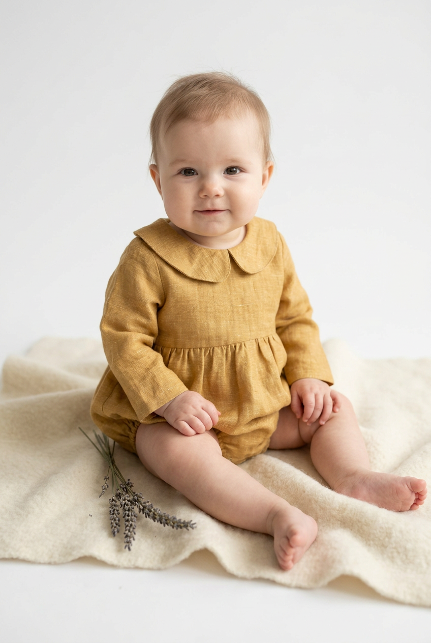 Ocher Yellow Linen Romper