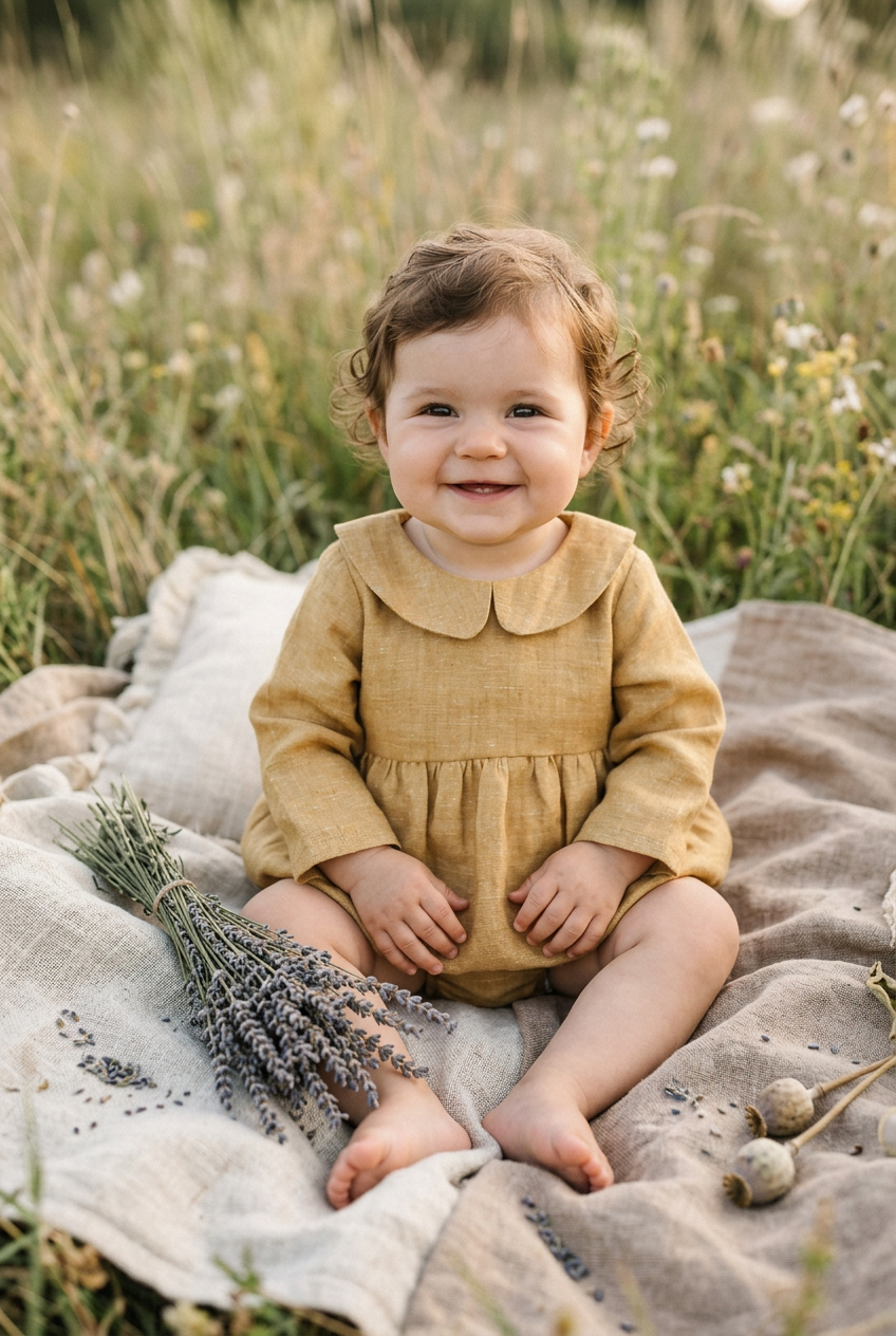 Ocher Yellow Linen Romper
