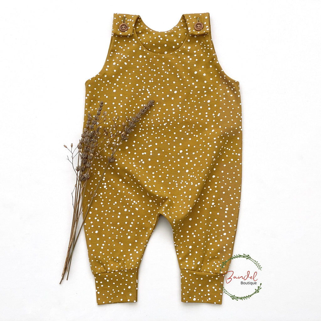 Snowflakes Ocher Jersey Long Romper